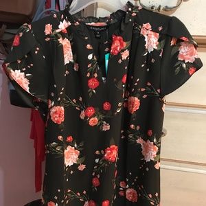 Stitch Fix XS 41 Hawthorn Floral Dark Green Top